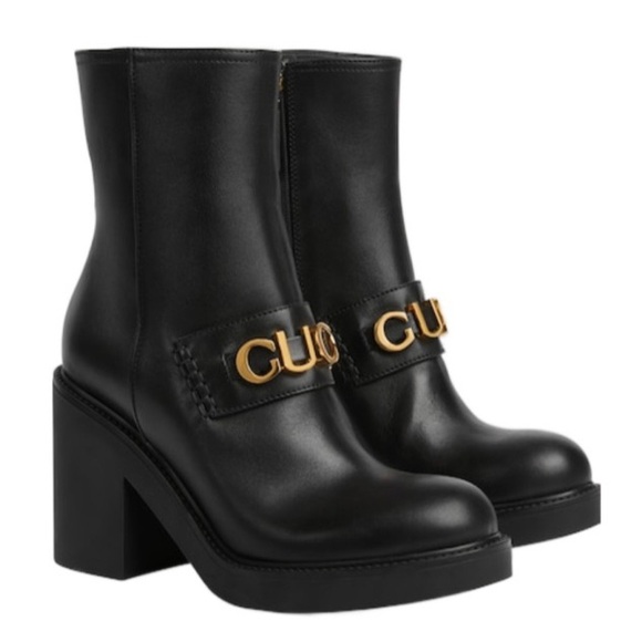 GUCCI Cara logo appliqued leather ankle boots - Picture 1 of 5